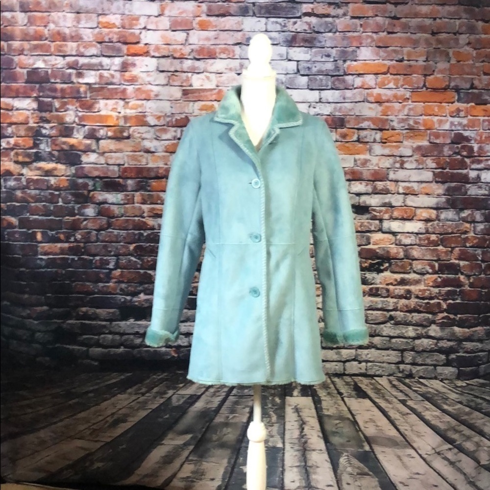 TERRY LEWIS FAUX FUR SUEDE AQUA BLUE COAT SZ S